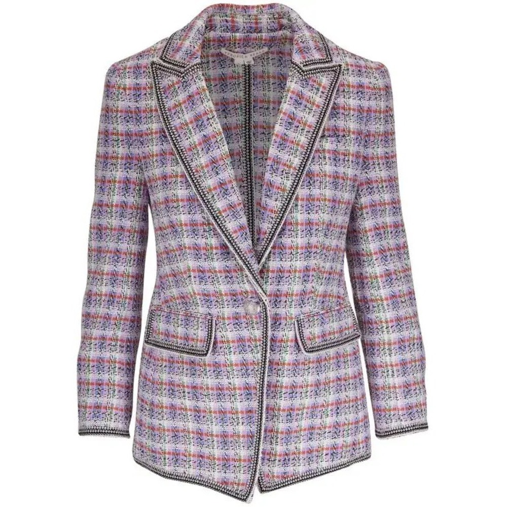 Veronica Beard Miller Dickey Jacket 12 Purple Orange Tweed Plaid Blazer g5